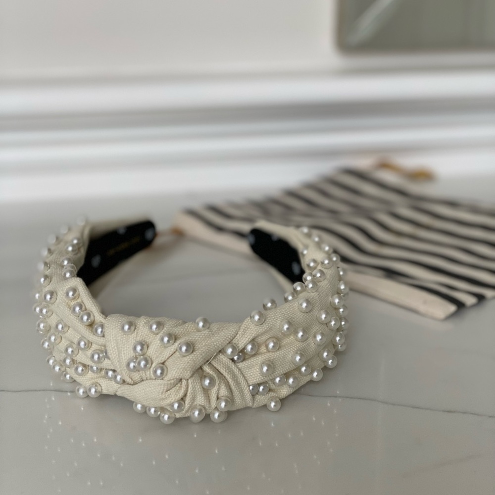 Lele Sadoughi Ivory Woven Pearl Headband